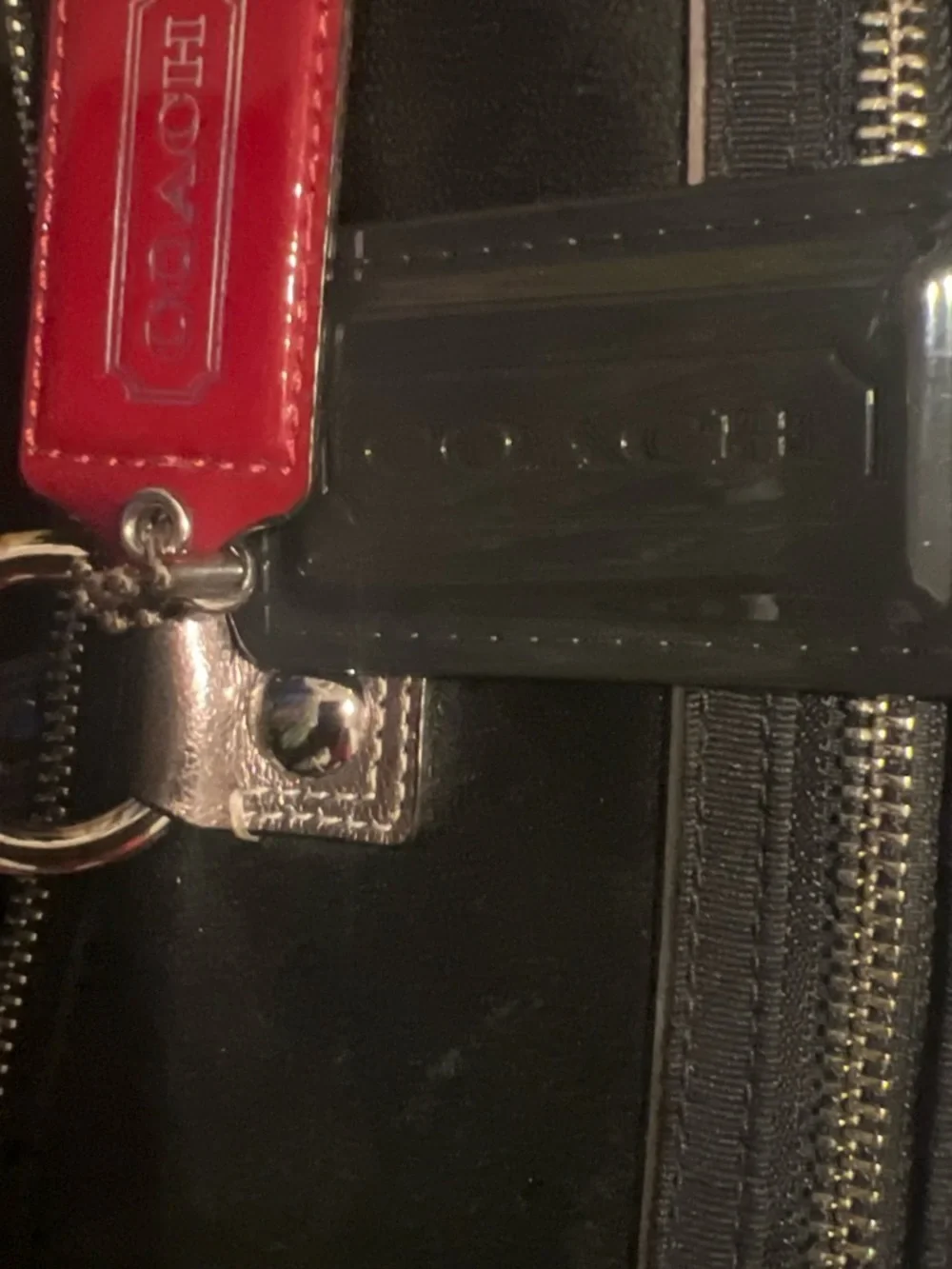Coach Black Plaid Shoulder Bag with Silver Accents and Red Hangtag